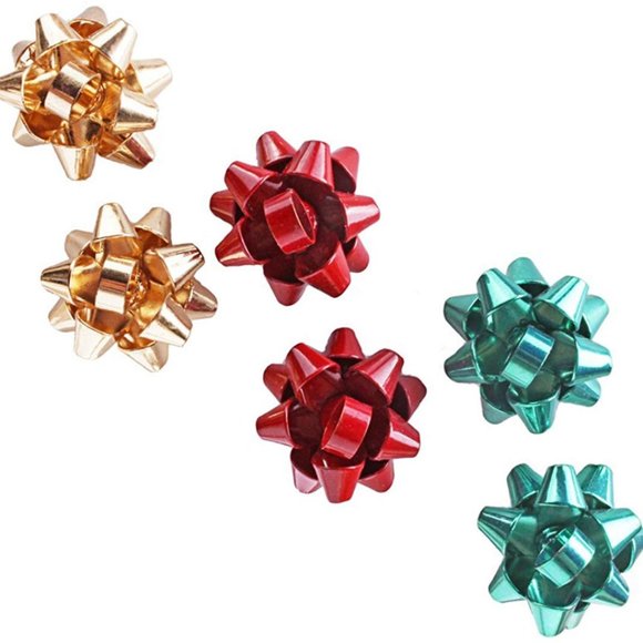 3x Christmas Bow Stud Earrings, Red, Gold, & Green - Picture 4 of 6
